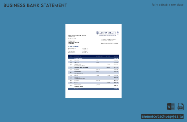 J. Safra Sarasin Bank Geschäftskontoauszug Word- und PDF-Beispielvorschau